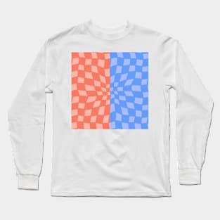 Abstract Checker Board - coral and blue split Long Sleeve T-Shirt